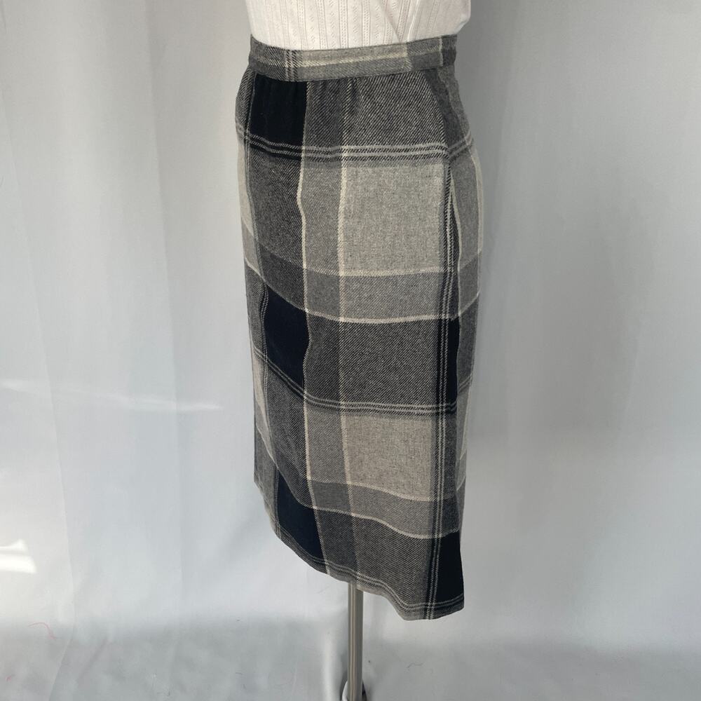 Vtg Pencil Skirt Size 8 Black Gray Plaid Check Midi Office Academia Preppy 90s - Picture 5 of 14